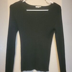 La Miel V Neck Sweater Womens Small Black Long Sleeve‎ Pullover Shirt Business